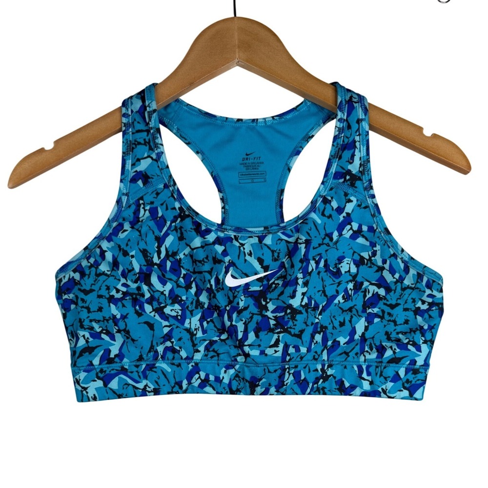 Nike Dri Fit Compression Racerback Sports Bra size Large Blue Camo